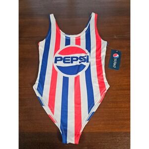 Pepsi One Piece Swimsuit Women Size M Red White Blue Striped Logo Retro NWT